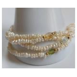 14K Gold Cultured Pearl Bracelet with Multicolored Gemstones