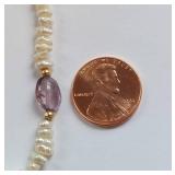 14K Gold Cultured Pearl Bracelet with Multicolored Gemstones