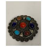Sterling Silver Brooch with Turquoise, Jasper, Goldstone