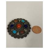 Sterling Silver Brooch with Turquoise, Jasper, Goldstone