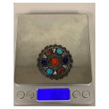 Sterling Silver Brooch with Turquoise, Jasper, Goldstone