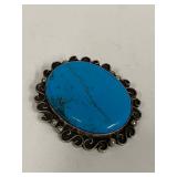 Sterling Silver Brooch Pendant with Turquoise Color Howlite Stone