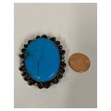 Sterling Silver Brooch Pendant with Turquoise Color Howlite Stone