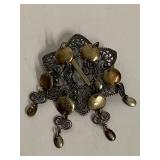 Vintage Sterling Silver Solje Filigree Dangle Brooch Ornament