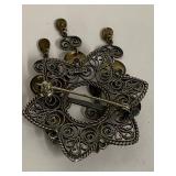 Vintage Sterling Silver Solje Filigree Dangle Brooch Ornament