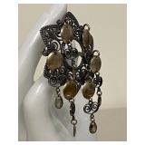 Vintage Sterling Silver Solje Filigree Dangle Brooch Ornament