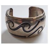 Sterling Silver Unmarked Navajo/Hopi Wave Cuff Bracelet