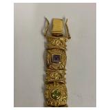 Sterling Silver Colorful Gemstone Bracelet with Amethyst, Peridot, Aquamarine, Citrine, Garnet