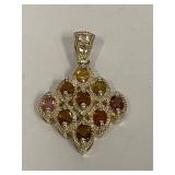 Sterling Silver Pendant with Multi-Color Natural Stones
