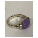Sterling Silver Ring with Lavender Jade Carved Cabochon