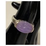 Sterling Silver Ring with Lavender Jade Carved Cabochon