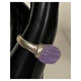Sterling Silver Ring with Lavender Jade Carved Cabochon