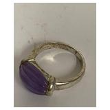 Sterling Silver Ring with Lavender Jade Carved Cabochon