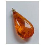 14k Gold Large Teardrop Amber Pendant