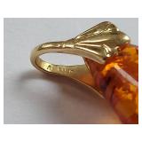14k Gold Large Teardrop Amber Pendant