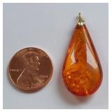 14k Gold Large Teardrop Amber Pendant