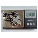 Ethiopian Silver Cross Pendant on Knotted Black Pearl Necklace