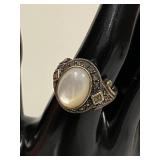 Sterling Silver Marcasite Ring with MOP Cab