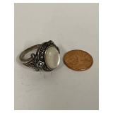 Sterling Silver Marcasite Ring with MOP Cab