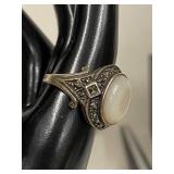 Sterling Silver Marcasite Ring with MOP Cab