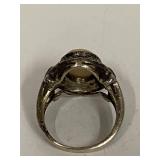 Sterling Silver Marcasite Ring with MOP Cab