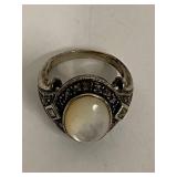 Sterling Silver Marcasite Ring with MOP Cab