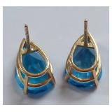 14k Gold Pear-Shaped Blue Topaz Gemstone Earrings