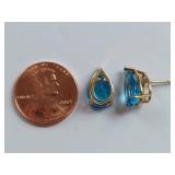 14k Gold Pear-Shaped Blue Topaz Gemstone Earrings