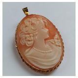 14K Gold Cameo Brooch Pendant - Exquisite Carving - 6 Grams