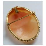14K Gold Cameo Brooch Pendant - Exquisite Carving - 6 Grams