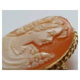 14K Gold Cameo Brooch Pendant - Exquisite Carving - 6 Grams