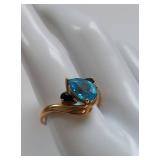 Elegant 14k Gold Ring with Blue Topaz & Sapphire
