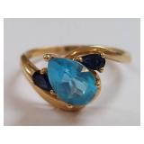 Elegant 14k Gold Ring with Blue Topaz & Sapphire
