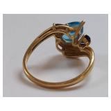 Elegant 14k Gold Ring with Blue Topaz & Sapphire