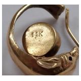 14K Gold Larimar Stone Dolphin Design Earrings