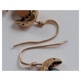 14K Gold Larimar Stone Dolphin Design Earrings