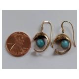 14K Gold Larimar Stone Dolphin Design Earrings