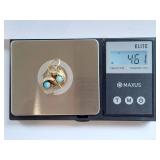 14K Gold Larimar Stone Dolphin Design Earrings