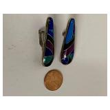 Vintage 925 Silver Inlaid Earrings - 1 Missing Clip