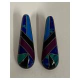 Vintage 925 Silver Inlaid Earrings - 1 Missing Clip