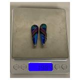 Vintage 925 Silver Inlaid Earrings - 1 Missing Clip