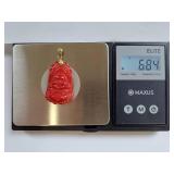 Red Coral Buddha Pendant with 14K Gold Bail