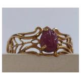 10K Gold Ring with Carved Ruby & Filigree Design
