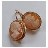 14k Italian Gold Vintage Cameo Earrings