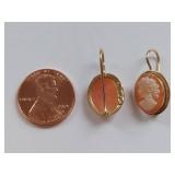 14k Italian Gold Vintage Cameo Earrings