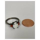 Sterling Silver Opal Ring with Orange Accents