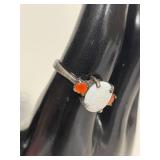 Sterling Silver Opal Ring with Orange Accents