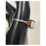 Sterling Silver Opal Ring with Orange Accents