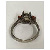 Sterling Silver Opal Ring with Orange Accents