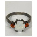 Sterling Silver Opal Ring with Orange Accents